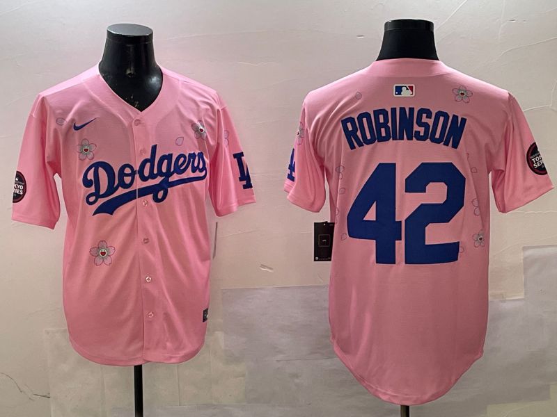 Men Los Angeles Dodgers #42 Robinson Pink Sakura Edition 2025 Nike MLB Jersey style 1->los angeles dodgers->MLB Jersey